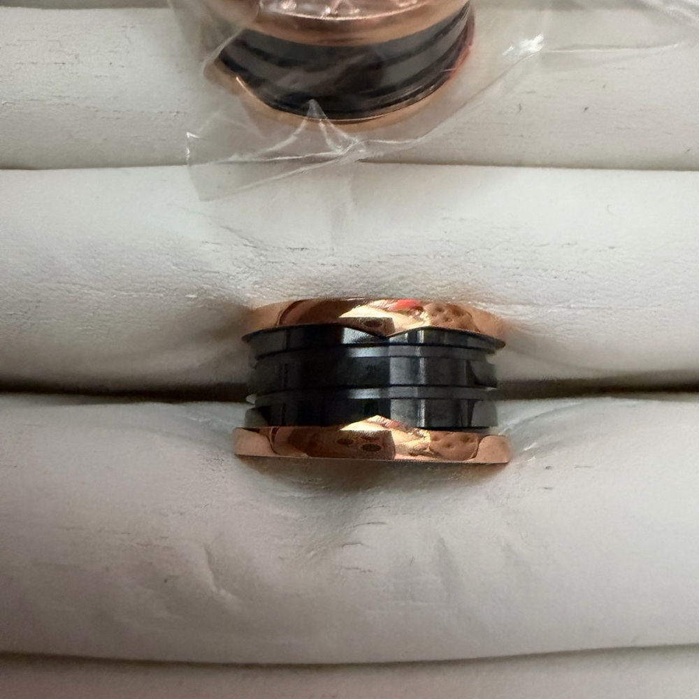 Two-Tone Black and Rose Gold Women's Fashion Ring
